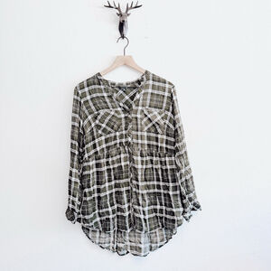 Torrid Women's Green White Plaid Long Sleeve Tunic Top Plus Size 1